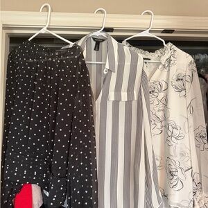 White House Black Market tops: polka dot,  blk/white stripe, white/blk floral